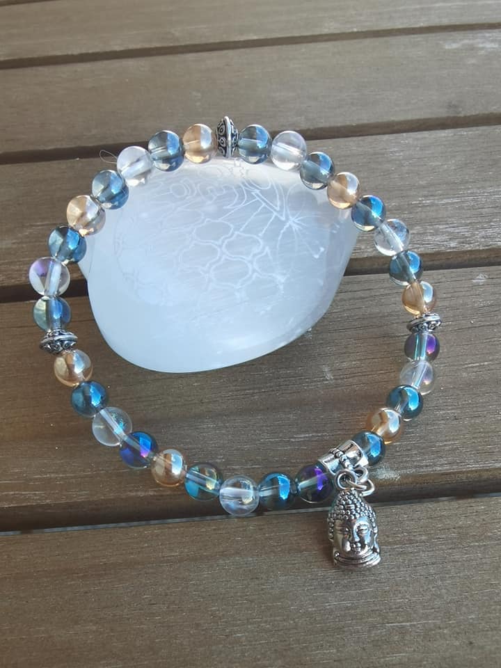 Grey Aqua Aura Quartz Gemstone Bracelet • Ocean Tuff Jewelry